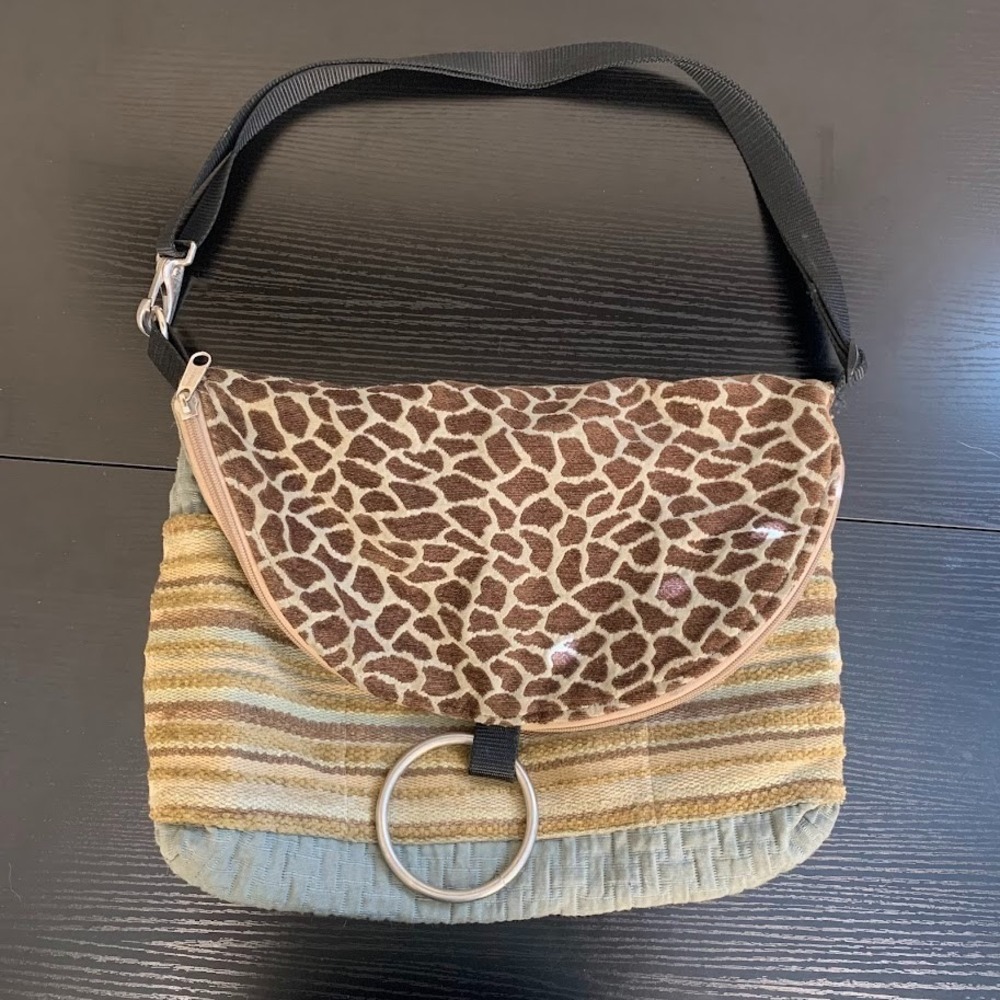 Kindred Spirit Style Boho Mixed Media Handbag‎ Giraffe Print & Woven Stripes
